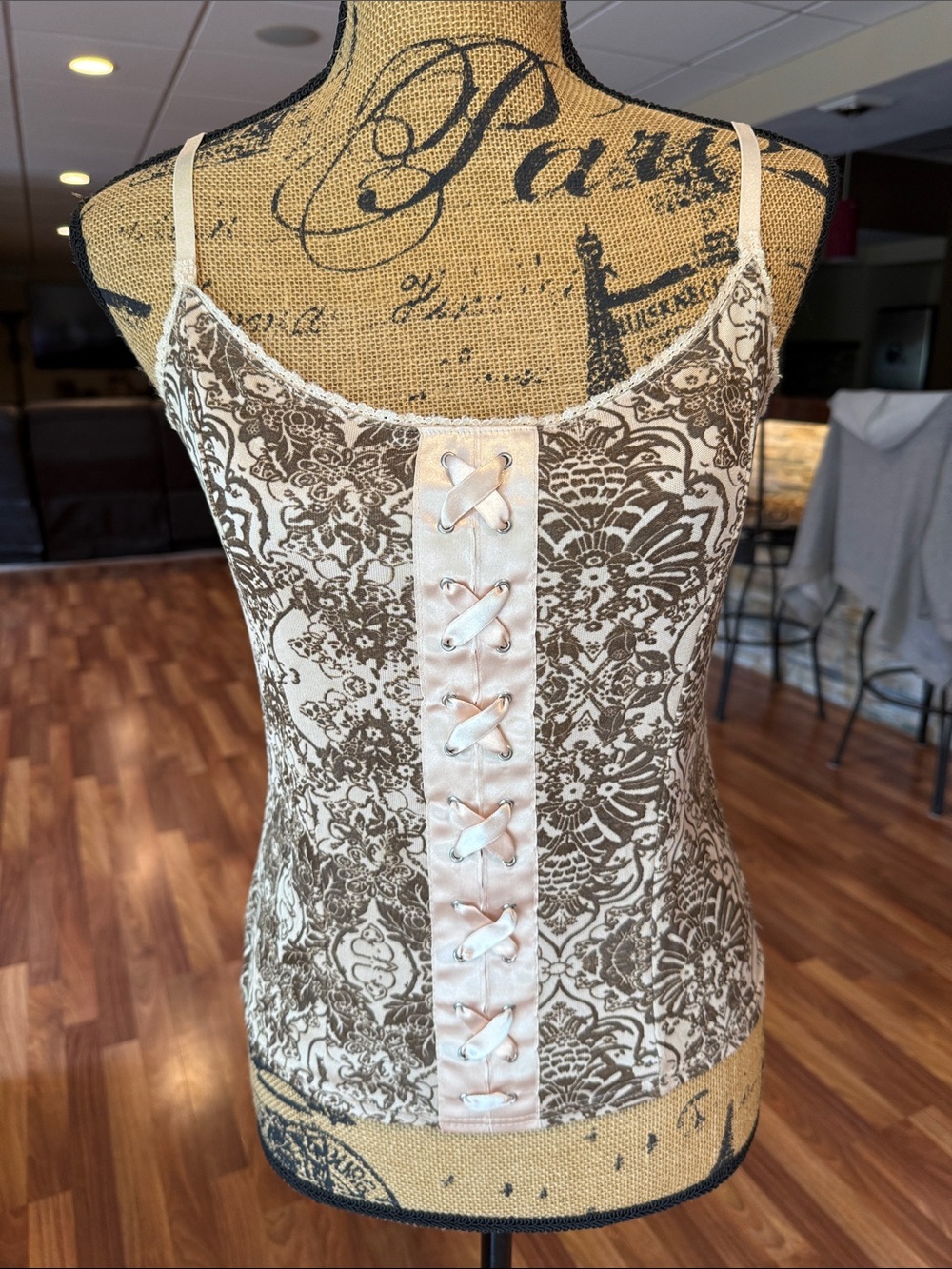 Y2K size large Express corset style top with lace trim along front top